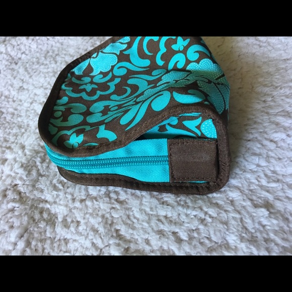 A Small teal and brown patterned makeup bag - Picture 3 of 4